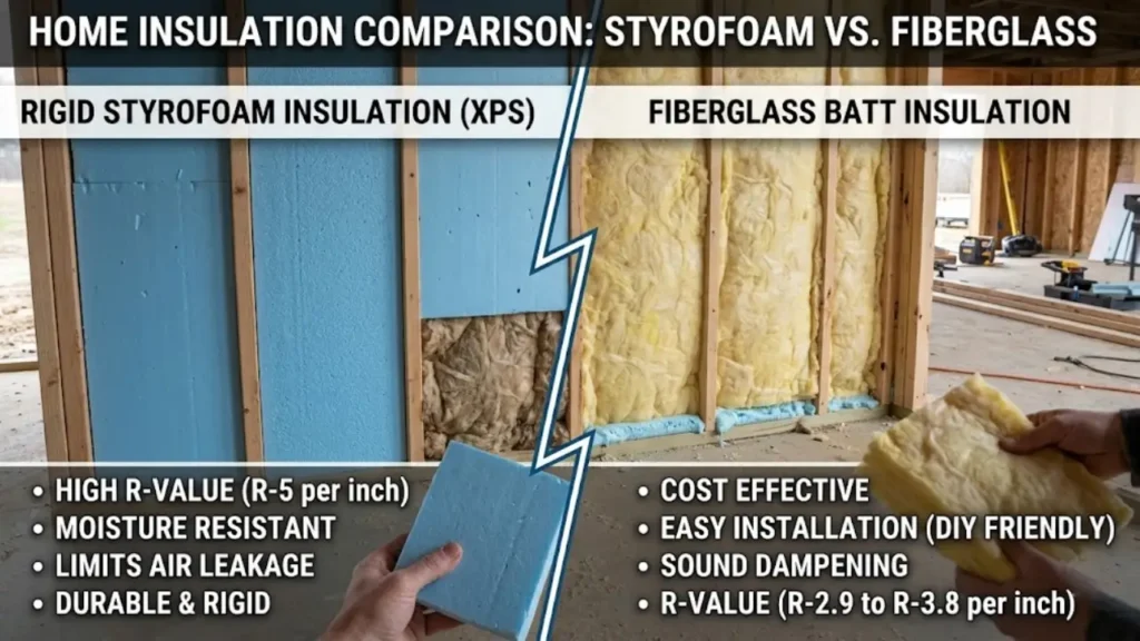 styrofoam vs fiberglass insulation